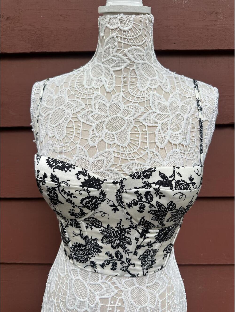 Y2K Fairycore Bustier Top Black Floral Lace Up Back‎ Adjustable Straps